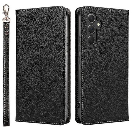 Til Samsung Galaxy A26 5G Etui Magnetisk Litchi Tekstur Tegnebog Læder Telefon Cover med Håndledsrem