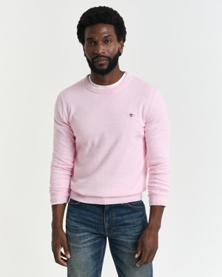 GANT - Klassisk bomullsgenser med rund hals til herre light pink melange