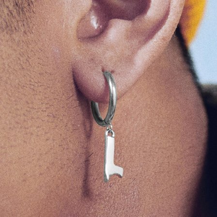 Fahrenheit | Pendiente de aro con colgante de L de acero fundido para hombres - Pendientes de aro con colgante