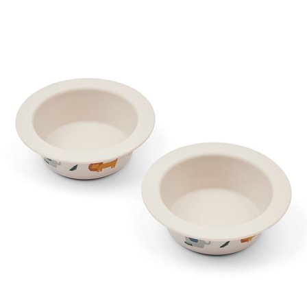 LIEWOOD Peony Printed Suction Bowl 2-Pack Safari Sandy Mix, Børn & Forældre, Service, Tallerkener Og Skåle