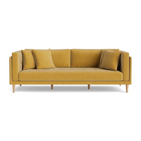 Cali 3 Personers Sofa Ontario Gul med Bøgetræsramme, Pyntepuder & Højkvalitets Skum - 220x92x76cm - Elegant Design