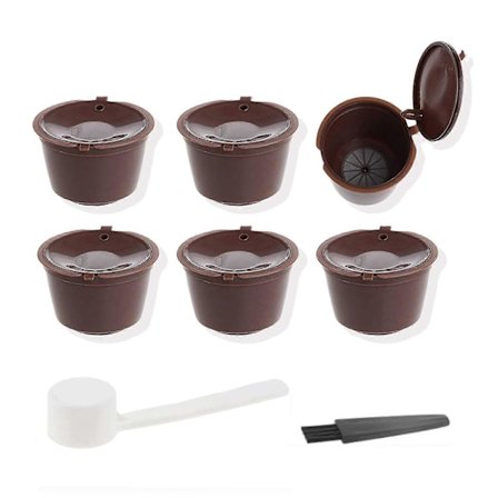 6 stk. Påfyllbare Kaffe Kapsler Pods Gjenbrukbare Kaffe Filter for Dolce Gusto Kaffe Maskin med Skje og Rengjøringsbørste