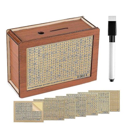 Puinen rahakassa, puinen rahakassa laskurilla, sikapossu merkinnällä, rahakassa, Woo