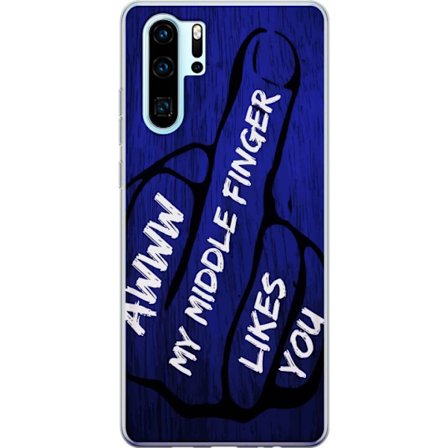 Kompatibelt Mobildeksel til Huawei P30 Pro Mørk typografisk illustrasjon med hjerteform og budskap om vennskap mot dyp blå tretekstur