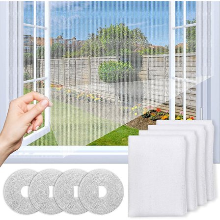 Myggenet til vinduer, der kan klippes til, sæt med 4 myggenet til vinduer, forbedret insektnet med klæbestrimmel, fint net