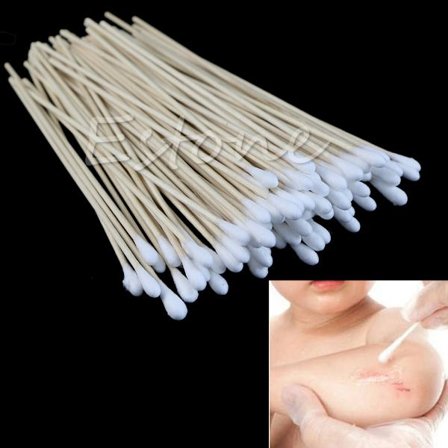6" Bomullspinne med träskaft – 100 sterila bomullspinnar för applicering av medicin, rengöring av hud