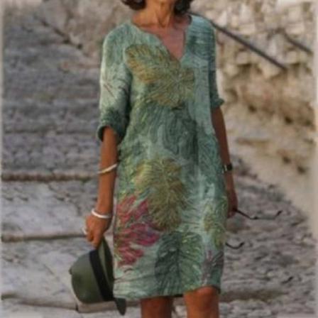 Kvinnor Halv Ärm Summer Beach Sundress V-ringad Miniklänning