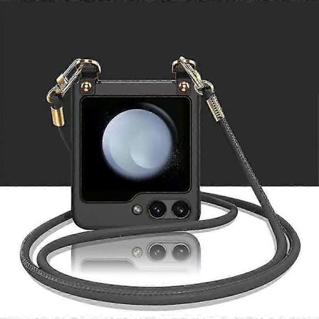 Samsung Galaxy Z Flip 5 Kuori Crossbody-hihnalla, Ohut Kova PC Kattava Suoja Ulkoisella Näytönsuojalla