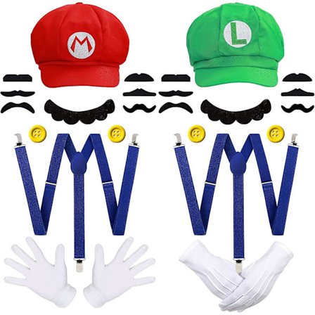 Super Mario Bros Mario Og Luigi Hatte, Kasketter, Overskæg, Handsker, Knapper Cosplay Kostume