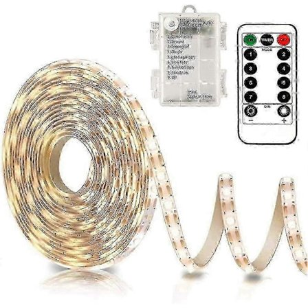 3m Batteri LED Strip Lys med Fjernkontroll, 90 LED Lys Strip Vanntett, 8 Moduser, Dimbar, Timer, Selvklebende, Klippbar (Varm Hvit)