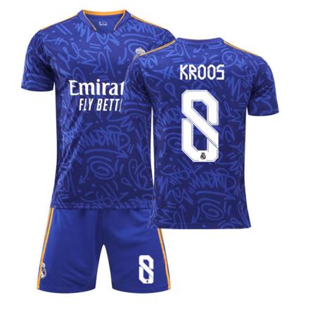Real Madrid Bortetrøye 21-22 Royal Blå Nr. 9 Benzema Nr. 20 Vinicius 10 Modric 8 Kroos Real Madrid away number 8 28#