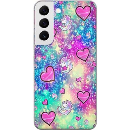 Samsung Galaxy S22 5G Gennemsigtig cover Unicorn og Hjerter