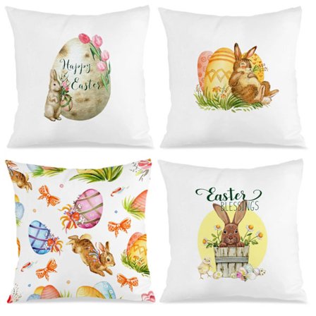 Set med 4 påskhare mönstrade örngott, 45x45cm dold dragkedja kuddfodral för soffa, soffa eller säng påskdekoration