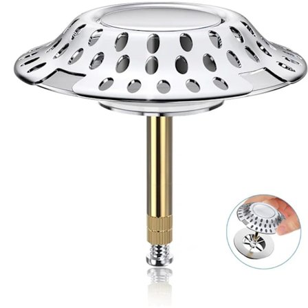 2-i-1 badekarprop med hårfilter, justerbar afløbsprop i messing for at forhindre tilstopning af afløb