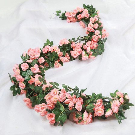 180 cm 69 keinotekoisen ruusun silkkikukka-krans viiniköynnös häihin vaaleanpunainen