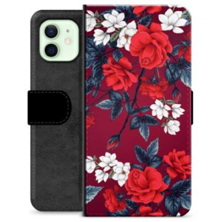 iPhone 12 Premium Plånboksfodral - Vintage Blommor