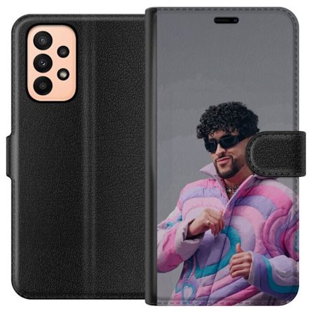 Yhteensopiva Lompakkokotelo Samsung Galaxy A23 Värikäs kuvaus surullisesta sydämestä rannalla palmujen, delfiinien ja auringonlaskun kanssa retro-tait