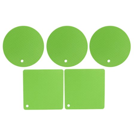 5 stk silikoneunderlag firkantet rundt bikube Hot Pad Skridsikker Varmebestandig til kogeplader Køkken Gryder Grøn