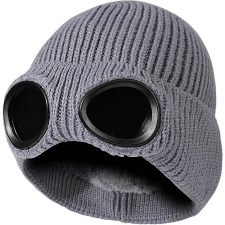 Lämmin talvineulepipo, tuulenpitävä ja lämmin pehmeällä fleecevuorella, sopii hiihtoon ja juoksuun, irrotettavat suojalasit.