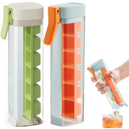 2-pak One-Press isterningebakker - Sæt med 2 lette 6-firkantede silikoneforme til drikkevarer, blandede farver, tåler opvaskemaskine