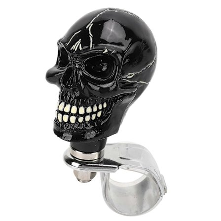 Rattknopp i form av dödskalle, 3 cm diameter, vridknopp i harts, spinner booster för bilar, lastbilar, traktorer, båtar, svart