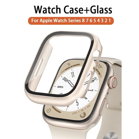 Glass+ Cover til Apple Watch etui 9 8 7 6 SE 5 iWatch tilbehør skærmbeskytter Apple Watch Series 45mm 41mm 44mm 40mm 42mm 38mm Whit