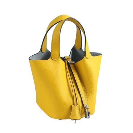 Kvinner Dame Håndveske Lær Handbag First Layer Kuskinn Bucket Bag Large/22cm amber yellow