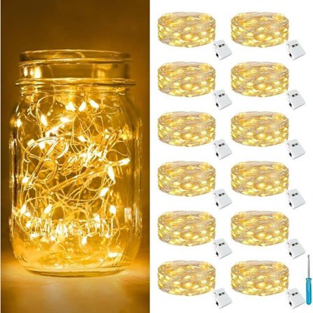 12 kpl Mini Paristokäyttöiset LED-valonauhat - Pienet sisätilojen LED-valonauhat - 2M, 20LED, 3 tilaa - puutarhaan, juhliin,