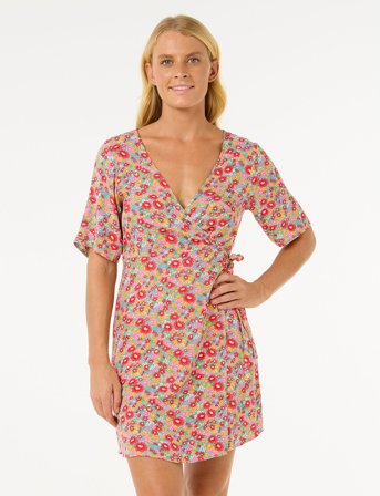 Rip Curl Las Dalias Ditsy Wrap Dress - Pink - XS
