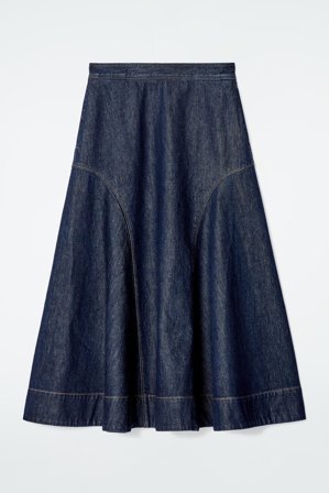 COS Women's Raw Denim A Line Midi Skirt in Blue