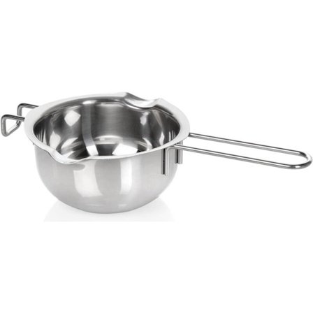 Dobbelvegget smeltegryte for sjokolade og smør. Tåler oppvaskmaskin. Rustfritt stål. 14 cm.