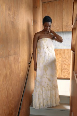 NA-KD Robe longue bandeau en mousseline brodée - Robes fleuries - Flower - EU 36