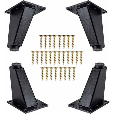 Møbelben fra Pieces, skrå møbelben i aluminium, for skap, sofa, kommode, bord, svart, 80 mm