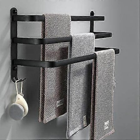 Badeværelses Håndklædeholder, Sort Vægmonteret Håndklædeholder Til Brusebad Og Køkken, Vandtætte Dørstænger Med Krog (50cm, Tre Stænger)
