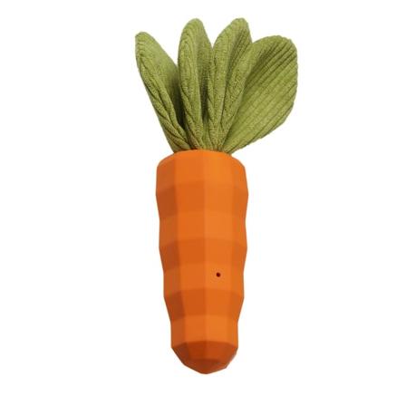Tuggsticka i form av morot för hundar - Mjukt tuggleksak i gummi för rengöring av tänder för små, medelstora och stora raser - Rosa/Orange