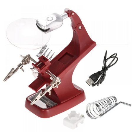 Loddehjælpsforstørrelsesglasstation med LED-lampe, 2x 4x