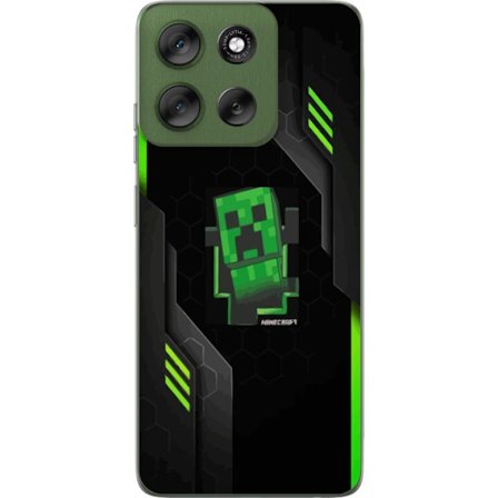 Kompatibelt Mobildeksel til Motorola Motorola Moto G56 Grønn pikselbasert creeper-lignende spillillustrasjon med futuristiske neoninnslag og mørk te