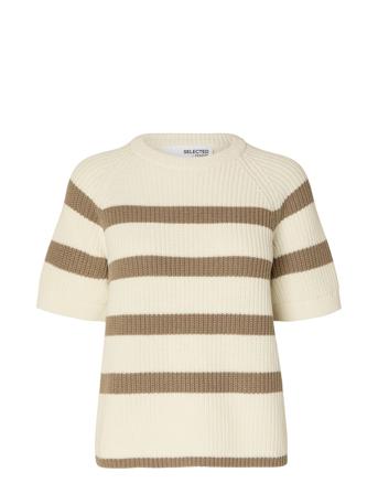 Slfbloomie Ss Knit O-Neck Noos Cream Selected Femme