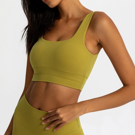 Sports-BH for kvinner, Yoga-BH med polstring, Mid Impact-støtte for trening og fitness - Gul (XL)