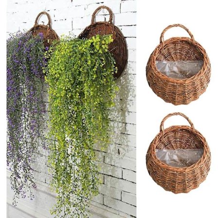 2 stk Hengekurv Flettet Rattan Kurv Vase Beholder Henge