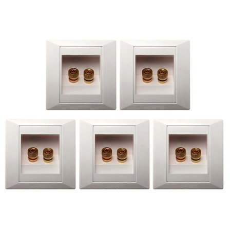 5X Vägguttag Anslutningsport med 2 Jack Högtalare Vit