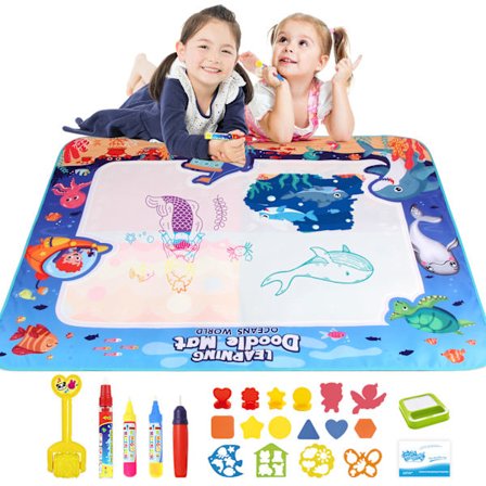 Vandmalingsmåtte 120 x 90 cm - Legetøj Børn 2 til 6 År - Vand Magisk Skifer med Tegneblok & 4 Penne
