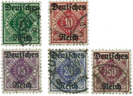 Tyske Rige 1920 - MICHEL D52-56 - Stemplet