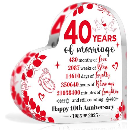 40 års rubinbryllupsdag Plakette Gaver til hende ham par, hjerteformet akrylplakette akrylskilt romantiske gaver til bryllupsdag