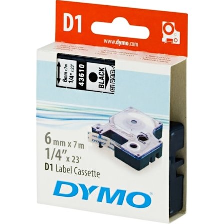 DYMO D1 märktejp standard 6mm, svart på transparent, 7m rulle (43610)