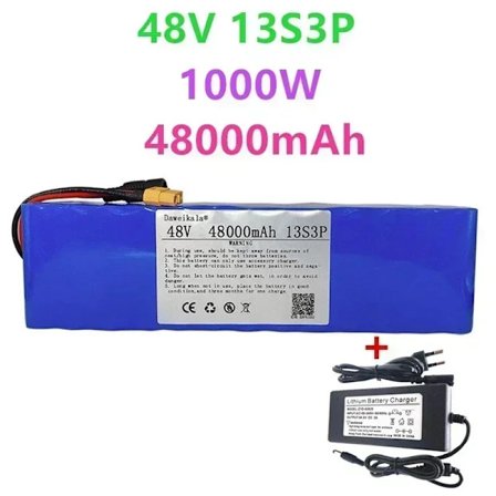 48V 100Ah 2000W 13S3P XT60-DC 48V litiumioniakku 100000mAh, sopii 54.6V sähköskoottereihin BMS+laturilla
