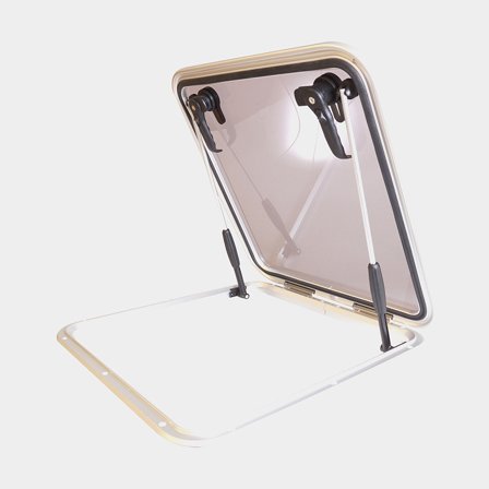 Escotilla de cubierta 1852-Marine, perfil medio, con soporte, 180°, 377 × 507 mm (medidas de corte), 414 x 544 mm (medidas exteriores), plata/gris