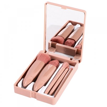 Resesminkborstar Set - Foundation Puder Concealers Ögonskuggor Makeup Set med Spegel 5 Pcs Makeup Borste