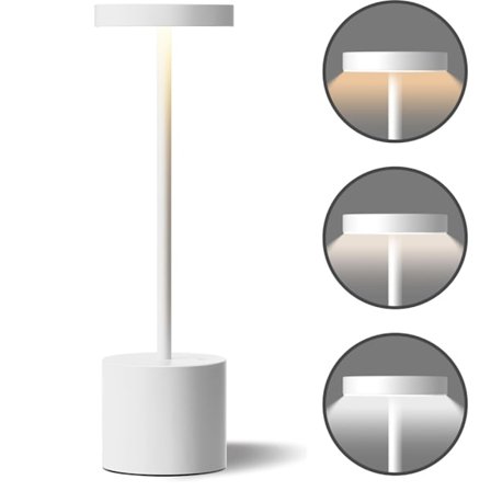 Trådløs Lampe, Genopladelig Lampe, Touch Kontrol, 3 Farvetemperaturer, LED Udendørs Trådløs, Trinløs Dæmpning