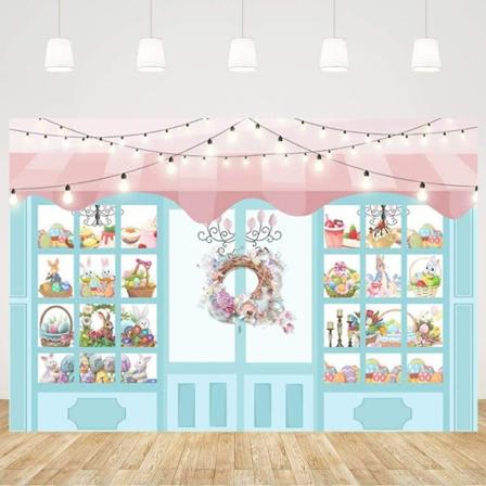 Glad Påsk Bakgrund Banner Fönster Skärm Kaniner Färgglada Ägg Fotografi Bakgrund för Barn Nyfödd Banner Porträtt Fotobås Rekvisita